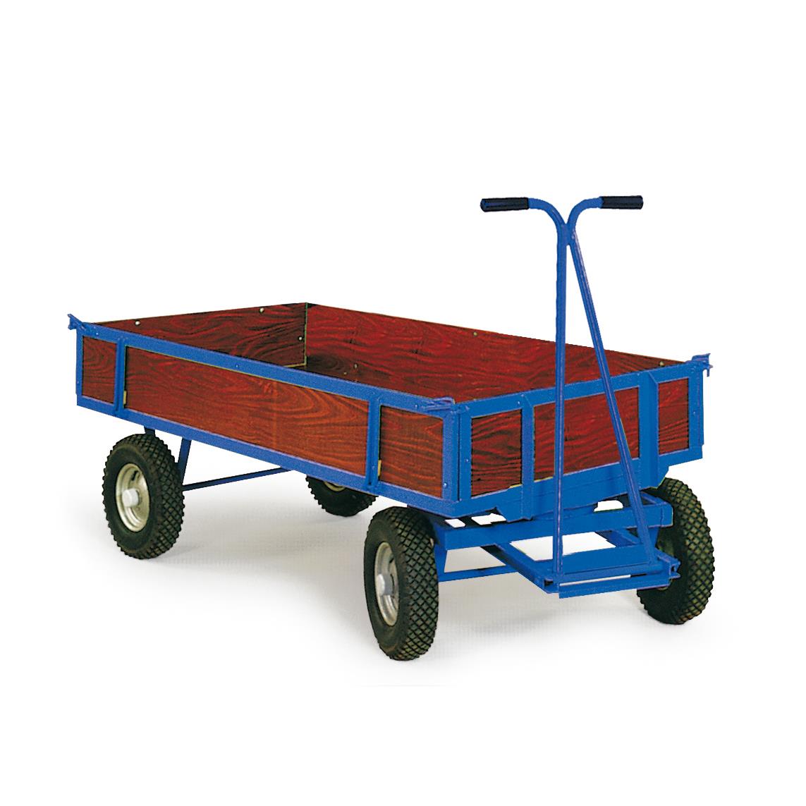 Handpritschenwagen, Traglast 1000 kg, Ladefläche 1600x900 mm, 4 Bordwände, Luft-Räder, RAL 5010