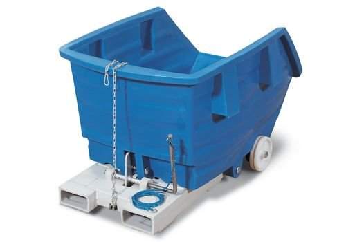 Kippwagen aus Polyethylen (PE), mit Rollen und Gabeltaschen, 750 Liter Volumen, grau