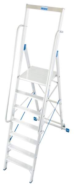 Stufen-Stehleiter aus Aluminium, fahrbar, mit großer Plattform und Sicherheitsbügel, 7 Stufen