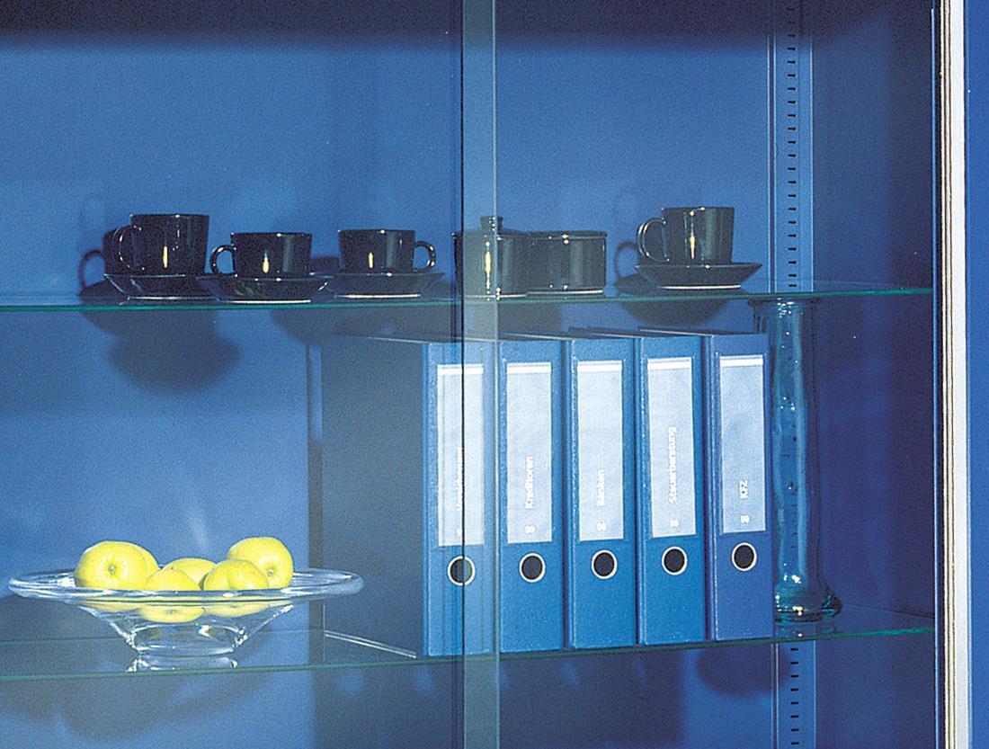 Schrank mit Glas-Schiebetüren, Serie Acurado-2000, Korpus: RAL 7035 Lichtgrau