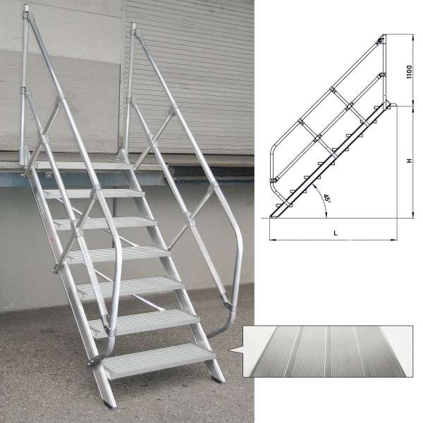 Treppe 60° Stufenbreite 1000 mm 10 Stufen Aluminium geriffelt