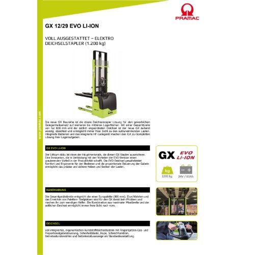Elektrischer Deichselstapler GX12/29 - EVO Li-Ion - 1150x560