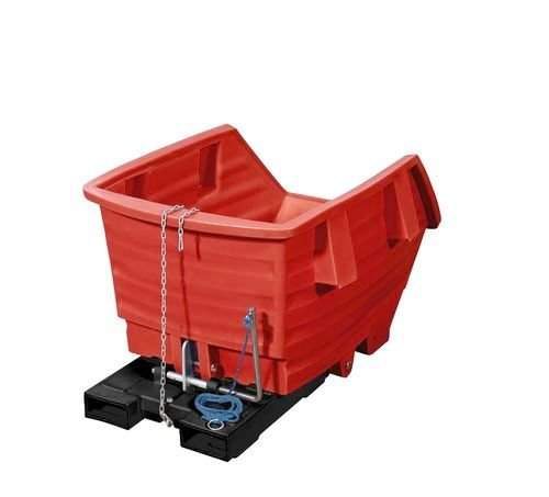 Kippwagen aus Polyethylen (PE), mit Gabeltaschen, 500 Liter Volumen, rot