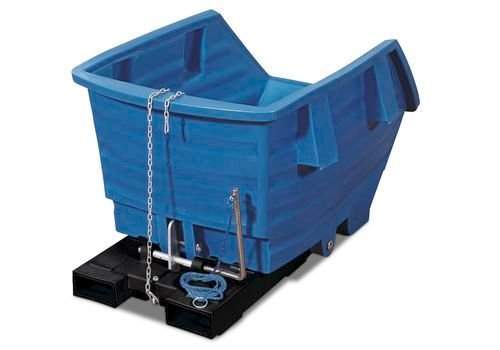 Kippwagen aus Polyethylen (PE), mit Gabeltaschen, 750 Liter Volumen, blau