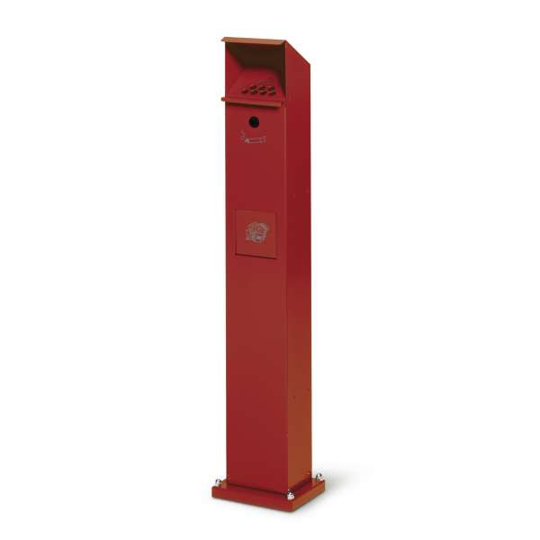 Ascher-Abfall-Standsäule aus verzinktem Stahlblech, mit selbstschließender Einwurfklappe, rot